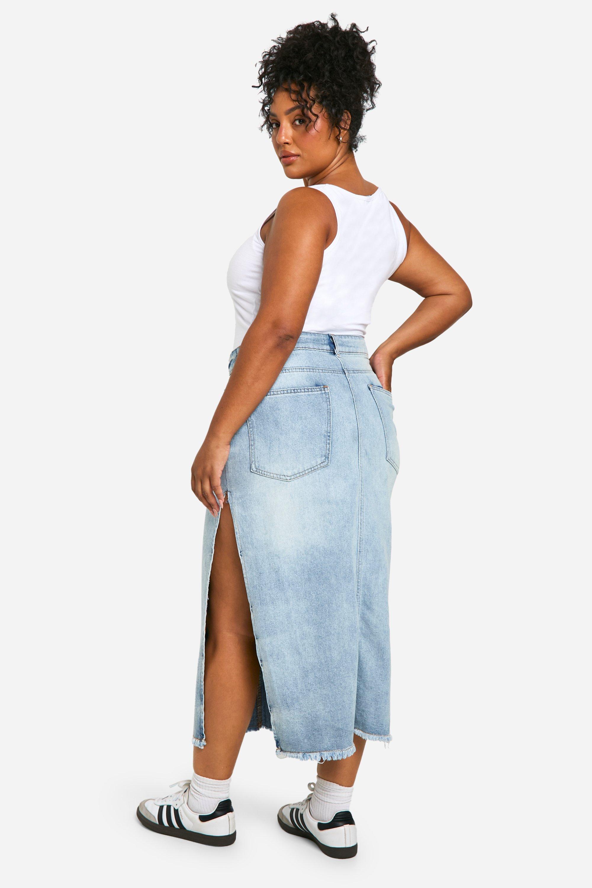 Grande taille Jupe dechiree en jean delave